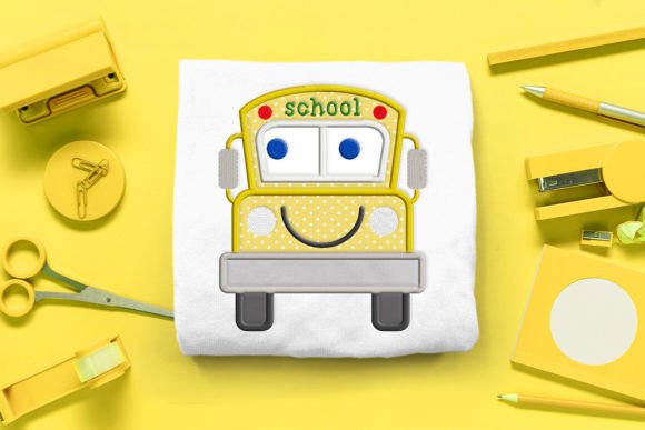 Cartoon School Bus Applique: A Versatile Embroidery Design for Back to School